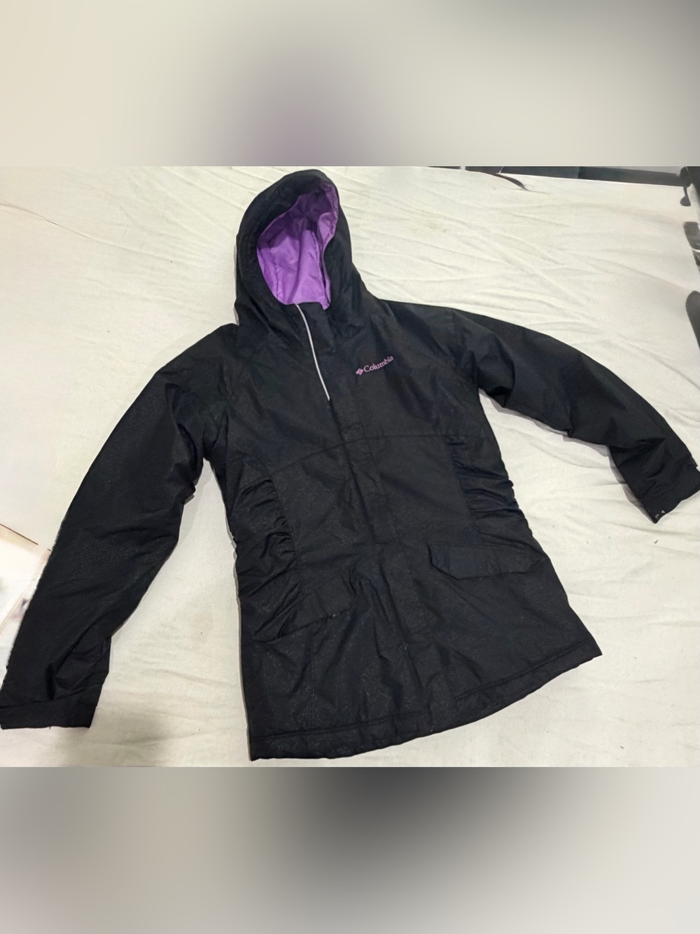 Columbia Girls' Black Hooded Jacket with Purple Lining